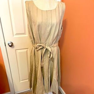 Calvin Klein Khaki Linen Fabric Tie Sleeveless Dress in a 20W.
